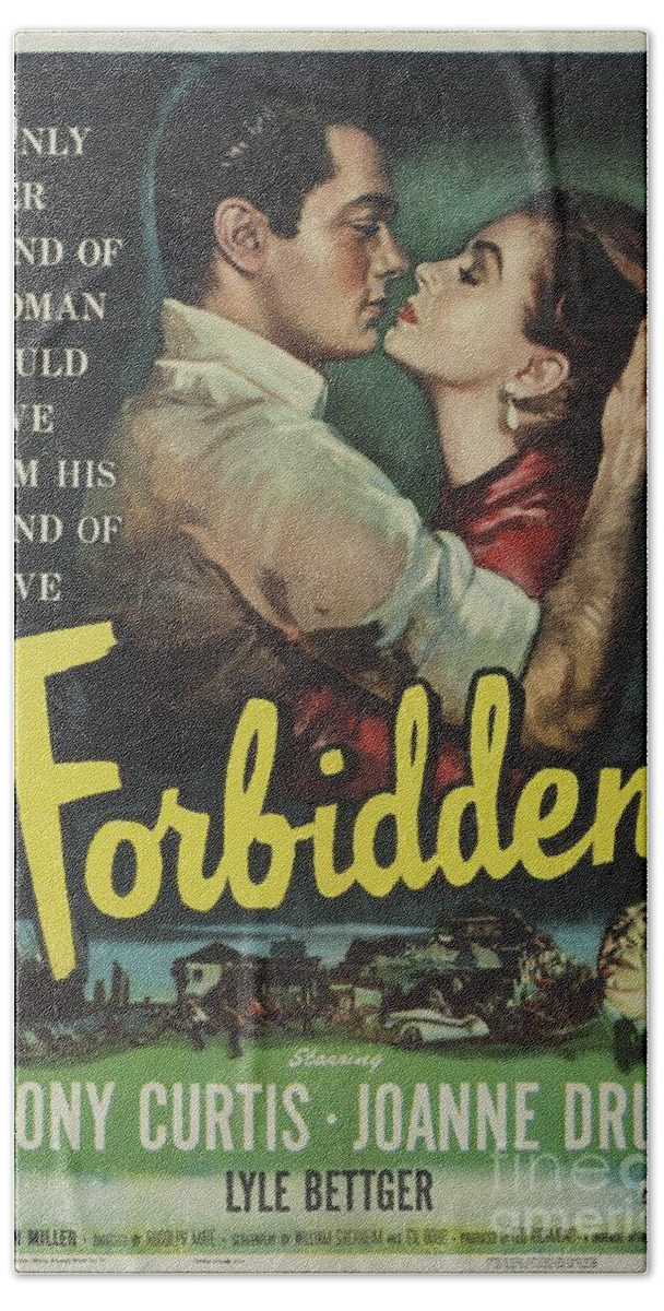 Forbidden Bath Towel featuring the painting Classic Movie Poster - Forbidden by Esoterica Art Agency