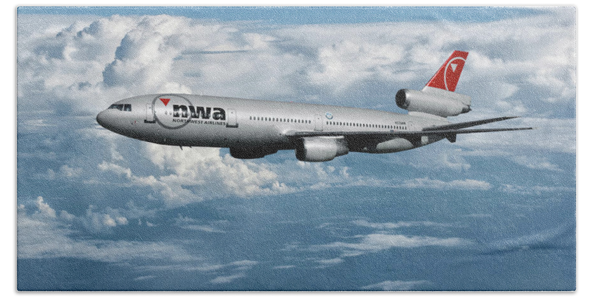 Northwest Airlines Bath Towel featuring the mixed media Classic Northwest Airlines DC-10-30 by Erik Simonsen