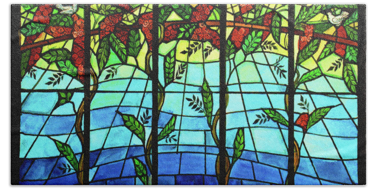 Stained Glass Bath Towel featuring the digital art Climbing Vines by Rick Wicker