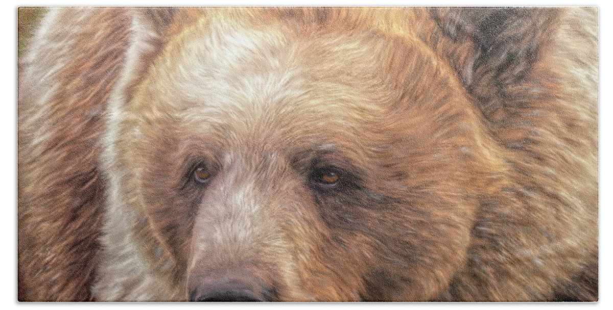 Grizzly Hand Towel featuring the painting Close Encouters of the Grizzly Kind by Jeanette Mahoney