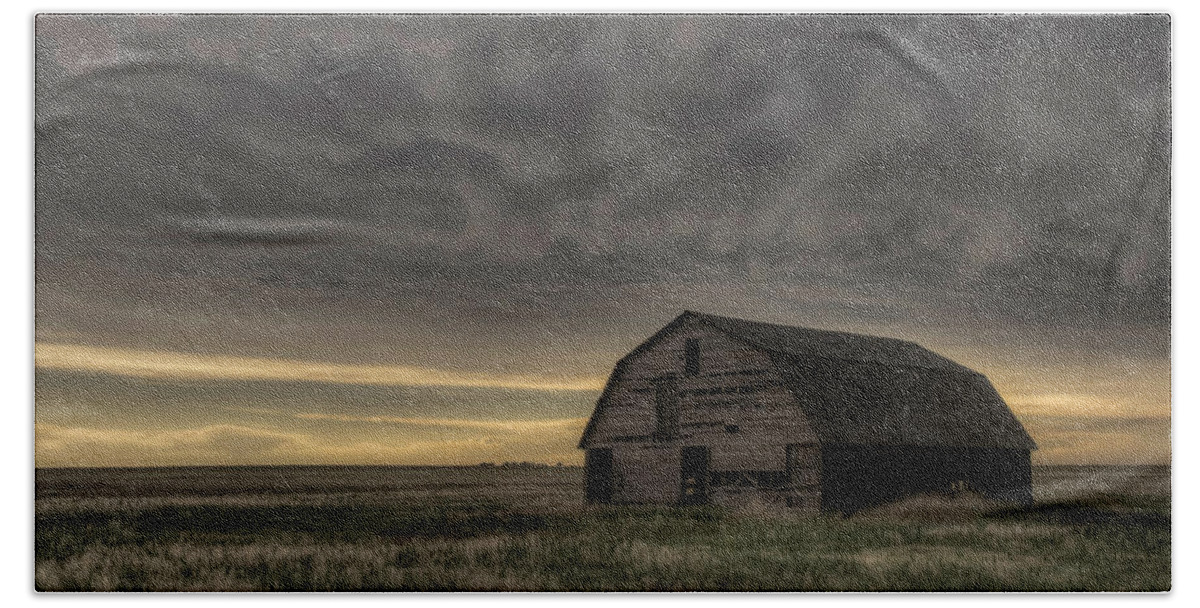 Clouds Bath Towel featuring the photograph Clouds and Barn by Laura Hedien