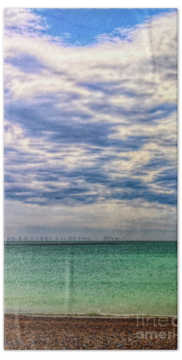 Britain Bath Towel featuring the photograph Clouds over Worthing Beach by Roslyn Wilkins