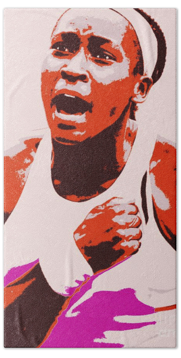 Coco Bath Towel featuring the painting Coco Gauff by Jack Bunds