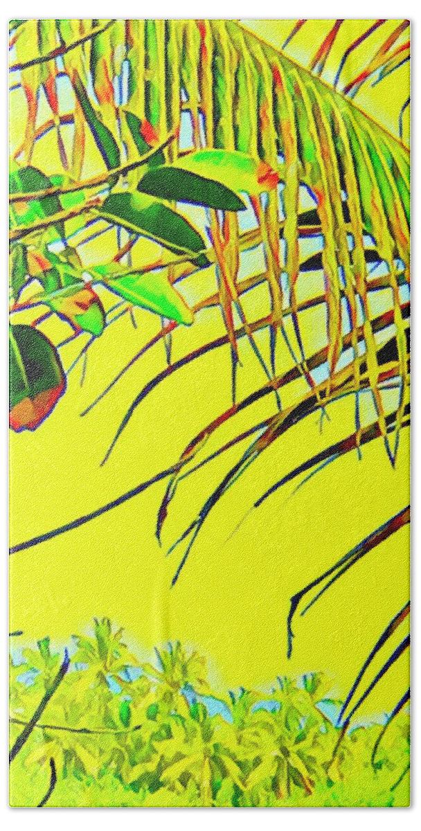  #flowersofaloha #flowers # Flowerpower #aloha #hawaii #aloha #puna #pahoa #thebigisland #ahalanui #coconutfronds Hand Towel featuring the photograph Coconut Fronds Yellow Ahalanui by Joalene Young