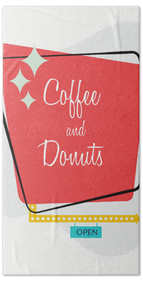 Kitchen Hand Towel featuring the digital art Coffee and Donuts- Art by Linda Woods by Linda Woods