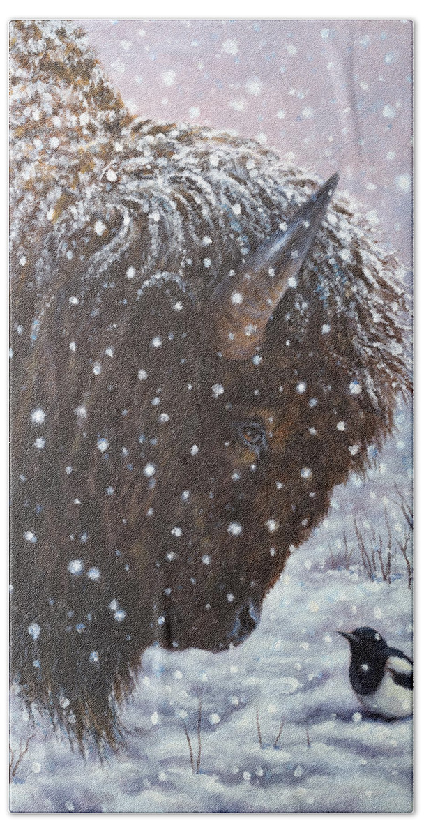 Bison Bath Towel featuring the painting Cold Weather Cohorts by Kim Lockman