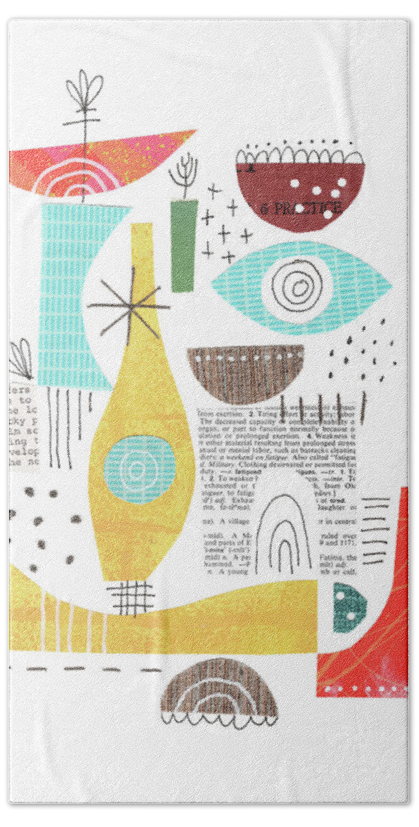 Lucie Hand Towel featuring the mixed media Collage And Stitch by Lucie Duclos