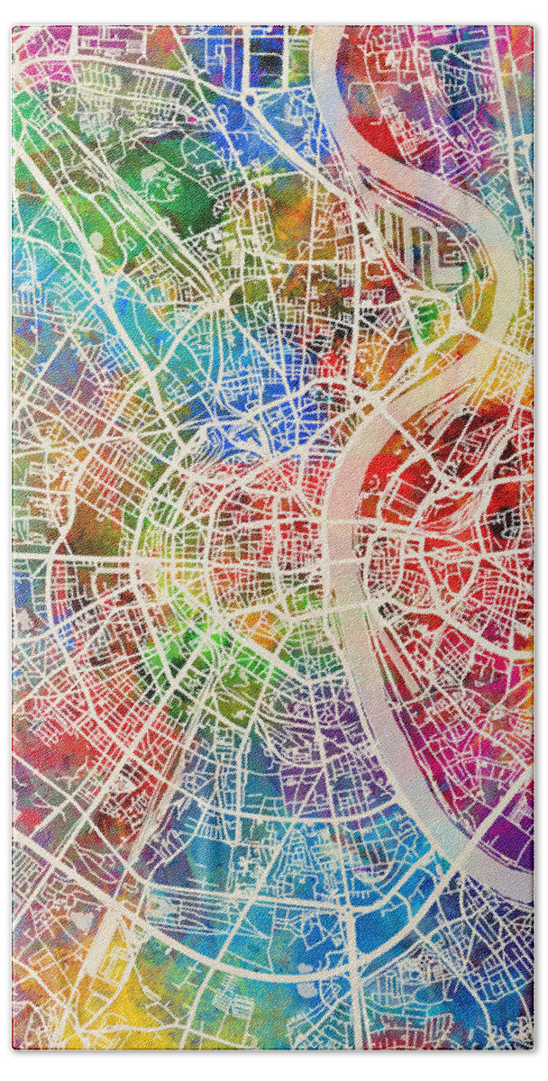 Cologne Hand Towel featuring the digital art Cologne Germany City Map by Michael Tompsett