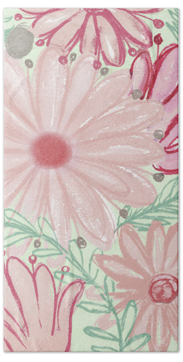 Color Hand Towel featuring the mixed media Color Burst Blooms I by Elizabeth Medley