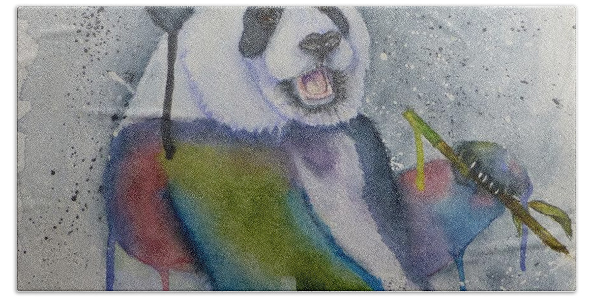 Panda Bear Bath Towel featuring the painting Panda Bear in Living Color by Kelly Mills