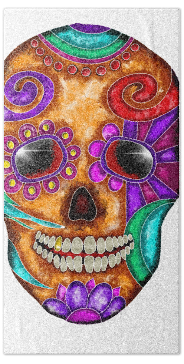Colorful Hand Towel featuring the painting Colorful abstract skull by Patricia Piotrak
