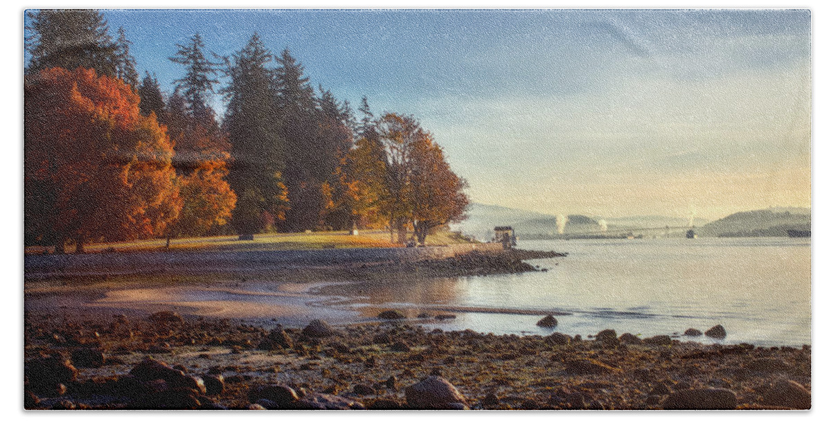 Autumn Bath Towel featuring the photograph Colorful Autumn Foliage at Stanley Park by Andy Konieczny