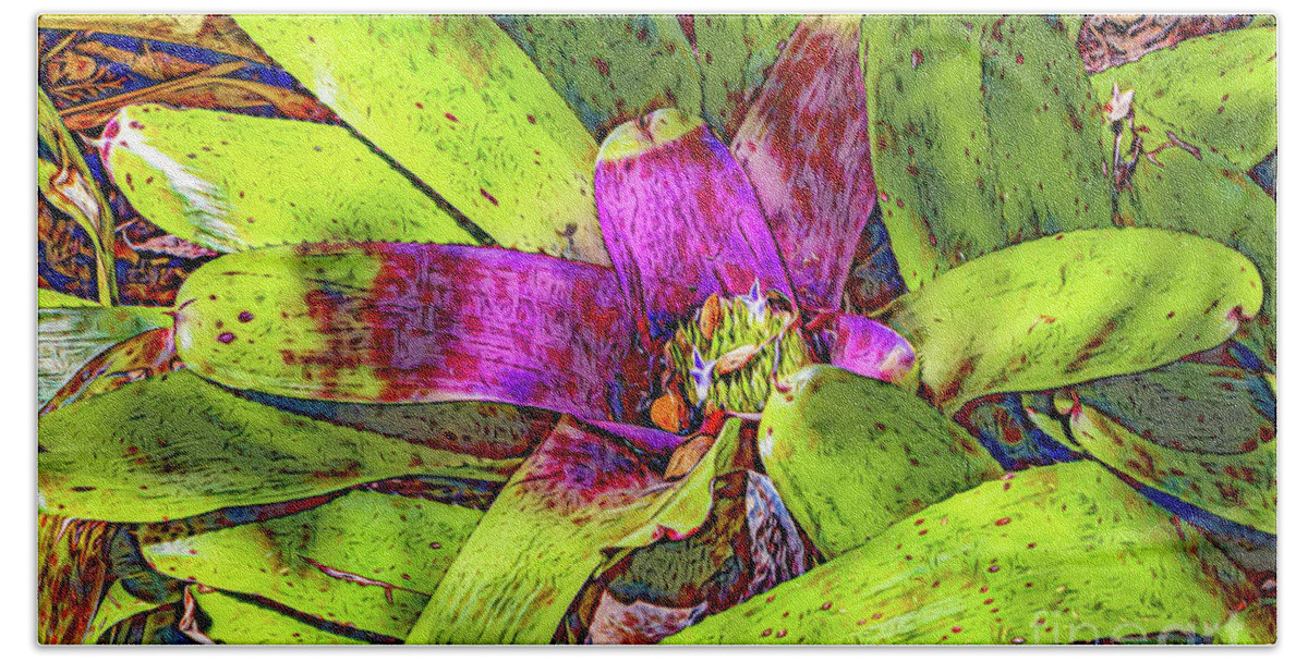 Gardens Bath Towel featuring the photograph Colorful Bromeliad by Roslyn Wilkins