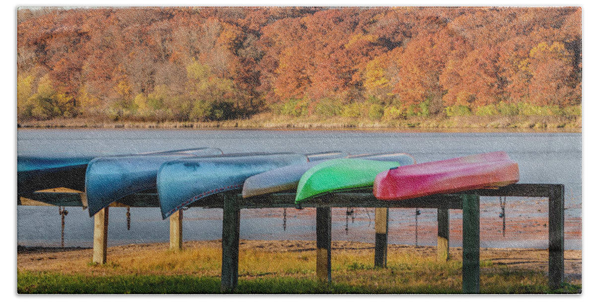 Canoes Bath Towel featuring the photograph Colorful Canoes by Patti Deters