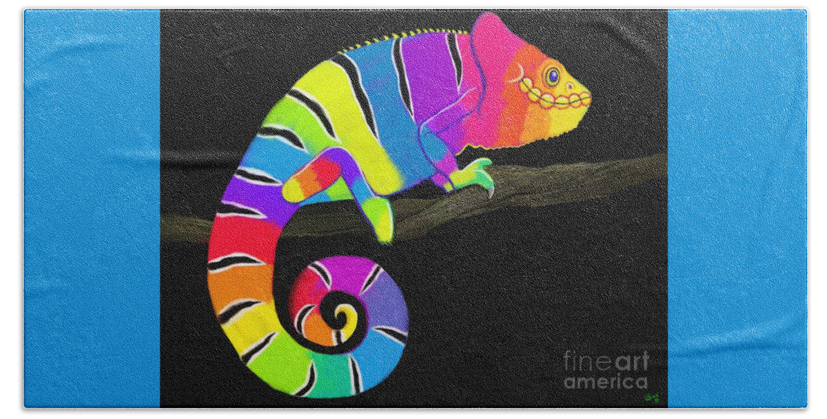 Chameleon Bath Towel featuring the digital art Colorful Chameleon by Nick Gustafson