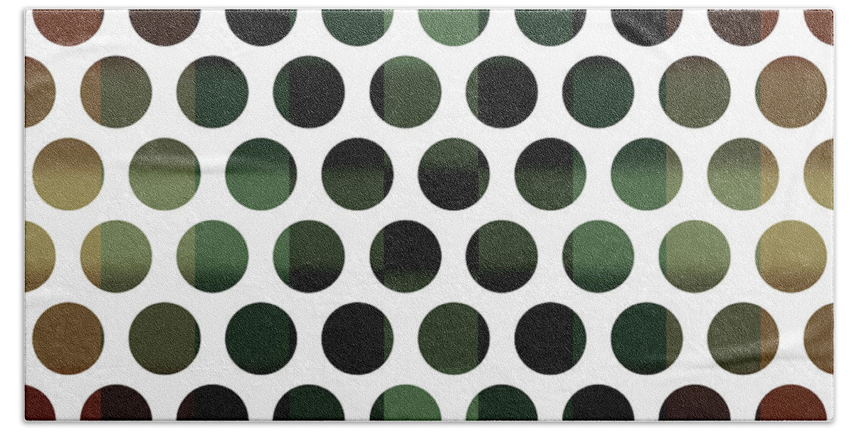 Pattern Bath Towel featuring the mixed media Colorful Dots Pattern - Polka Dots - Pattern Design 5 - Brown, Slate, Grey, Beige, Steel by Studio Grafiikka