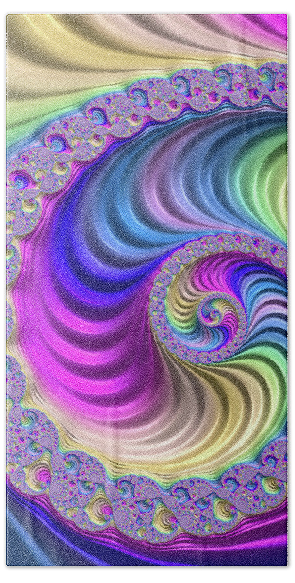Spiral Bath Towel featuring the digital art Colorful Fractal Spiral with stripes by Matthias Hauser