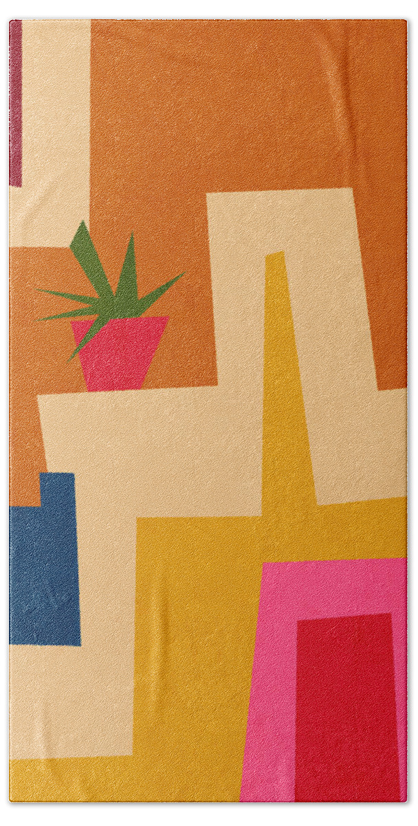 Modern Hand Towel featuring the mixed media Colorful Geometric House 2- Art by Linda Woods by Linda Woods