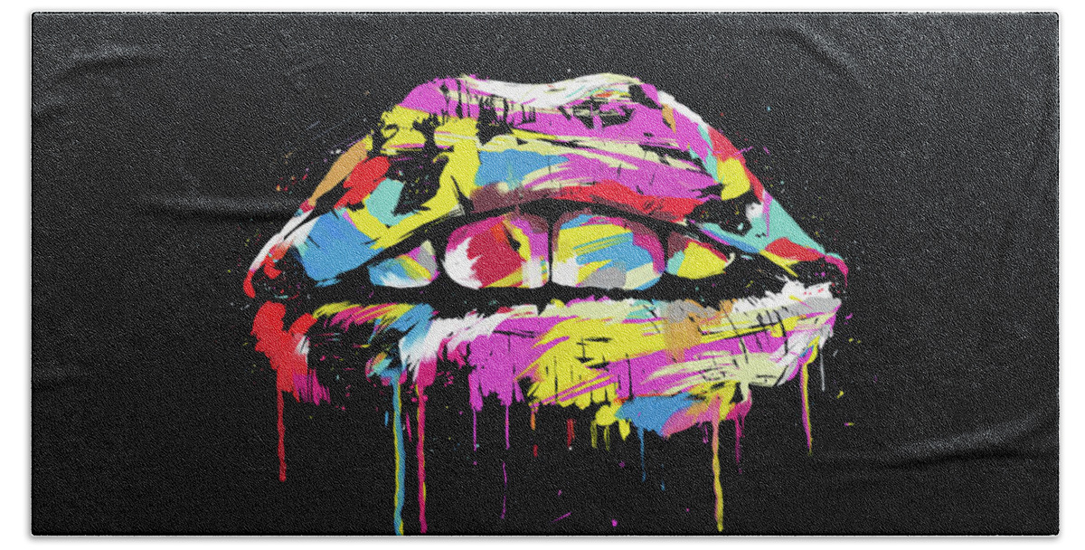 Lips Hand Towel featuring the photograph Colorful lips by Balazs Solti