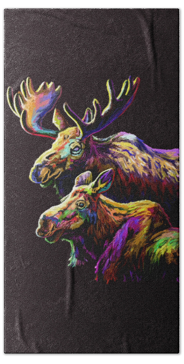 Mammal Hand Towel featuring the painting Colorful Moose by Anthony Mwangi