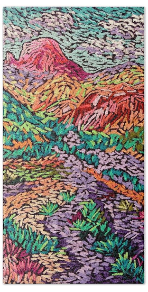 Southwest Landscape Bath Towel featuring the pastel Colorful Mountains by Candy Mayer