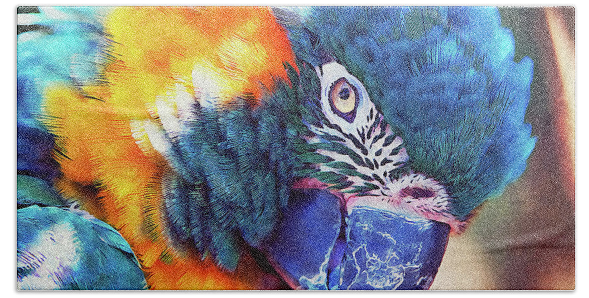 Exotic Bird Bath Towel featuring the painting Colorful Parrot - 01 by AM FineArtPrints