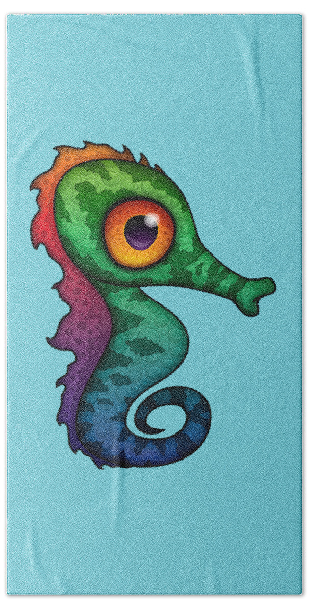Sea Hand Towel featuring the digital art Colorful Seahorse Cartoon by John Schwegel