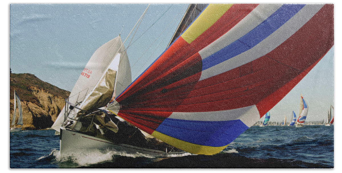 Sailing Hand Towel featuring the photograph Colorful spinnaker run by David Shuler