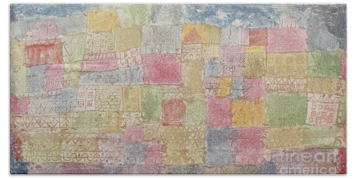 Paul Hand Towel featuring the painting Colourful Landscape; Bunte Landschafte, 1928 Tempera On Incised Plaster On Artists Board by Paul Klee