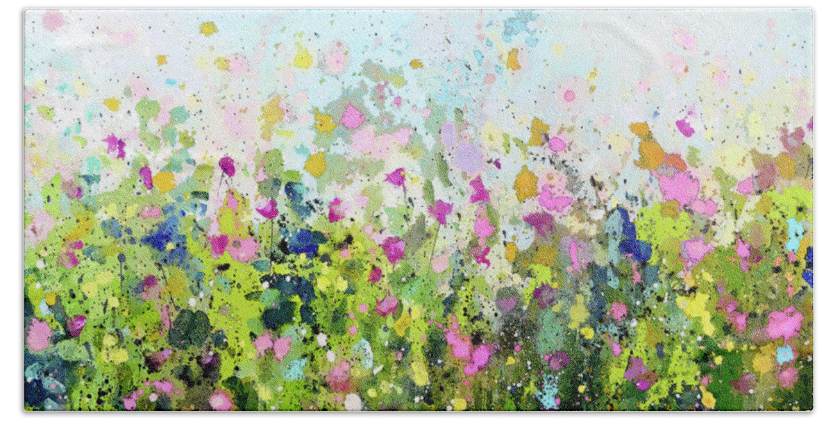Floral Meadow Hand Towel featuring the painting Colourful Meadow 41 by Tracy-Ann Marrison