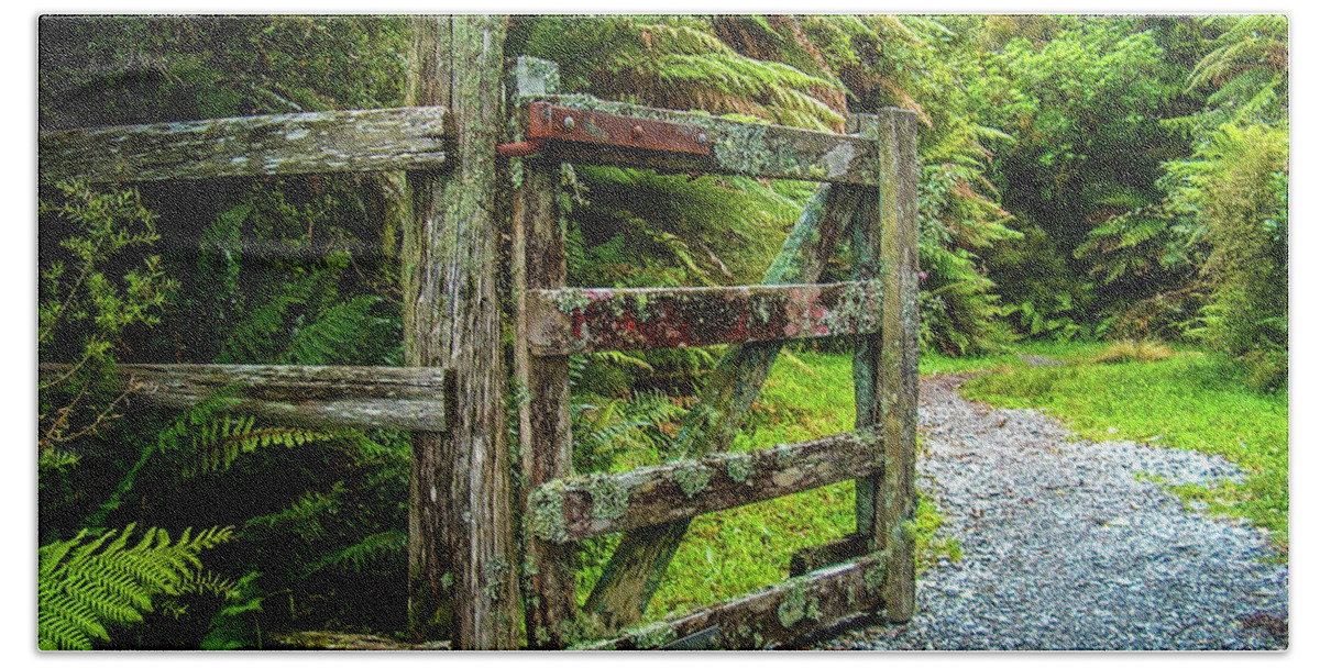 Gate Bath Towel featuring the photograph Come in the gate's open by Leslie Struxness