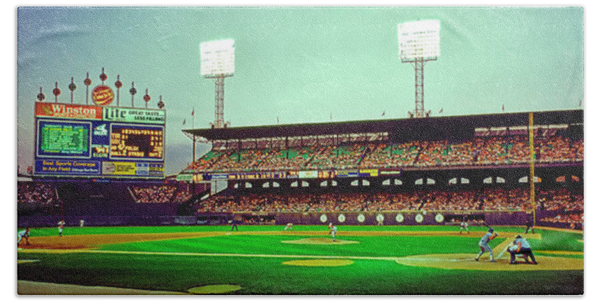 Comiskey Bath Towel featuring the photograph Comiskey Park third and home by Tom Jelen
