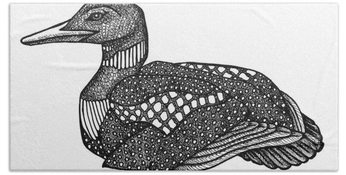 Animal Portrait Hand Towel featuring the drawing Common Loon by Amy E Fraser