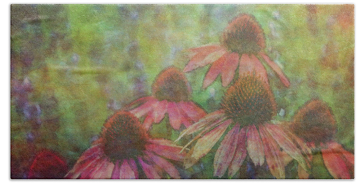 Impressionist Hand Towel featuring the photograph Coneflowers Among The Lavender 1667 IDP_2 by Steven Ward