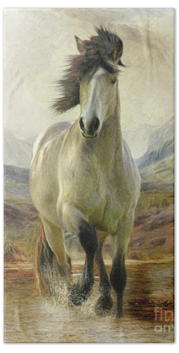 Connemara Pony Bath Towel featuring the digital art Connemara Pony of the Moors by Trudi Simmonds