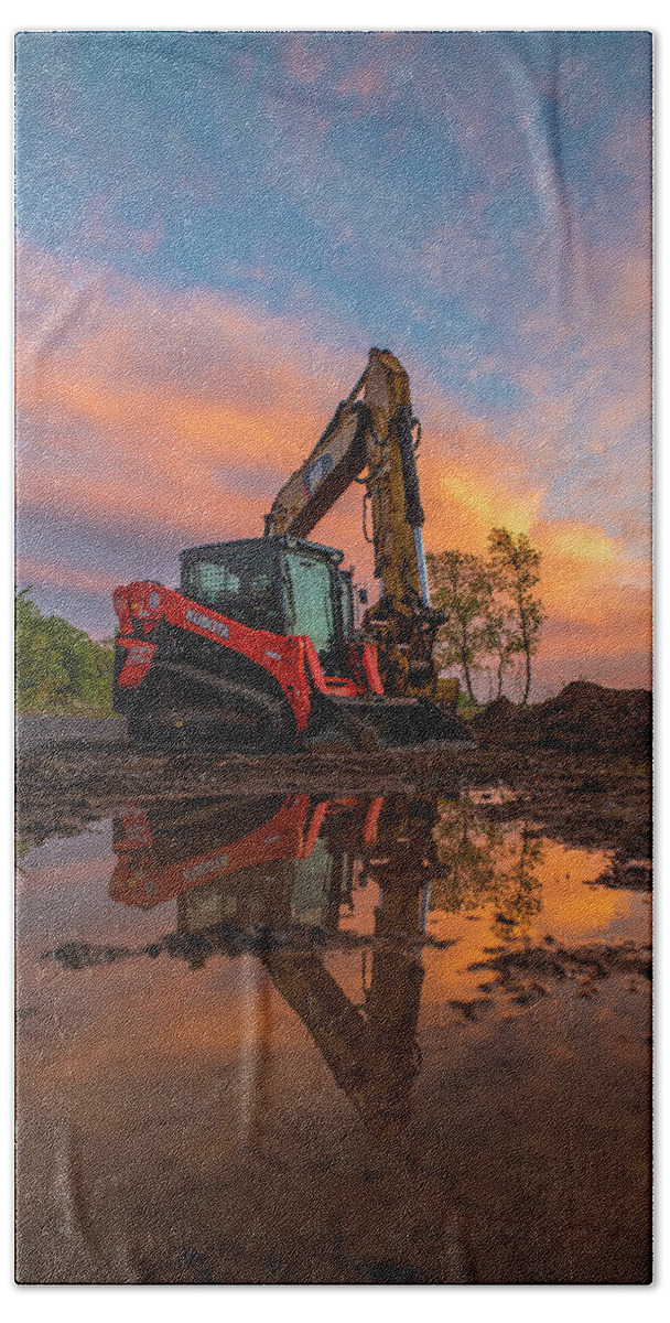Construction Hand Towel featuring the photograph Construction Sunset by Mark Papke
