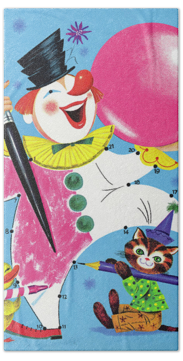 Accessories Hand Towel featuring the drawing Contect the Dots Clown by CSA Images