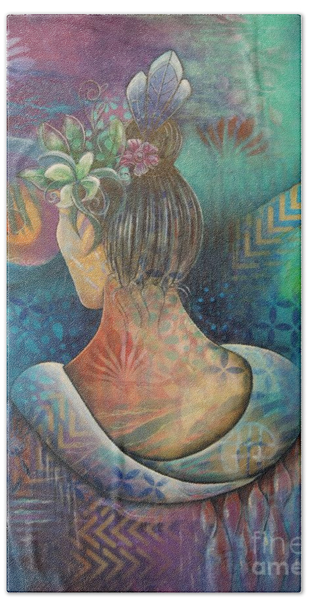 Female Bath Towel featuring the painting Contemplation by Reina Cottier
