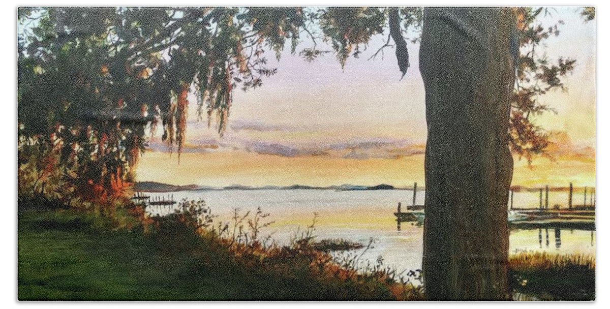 Sunset Bath Towel featuring the painting Cooper River Sunset by William Brody