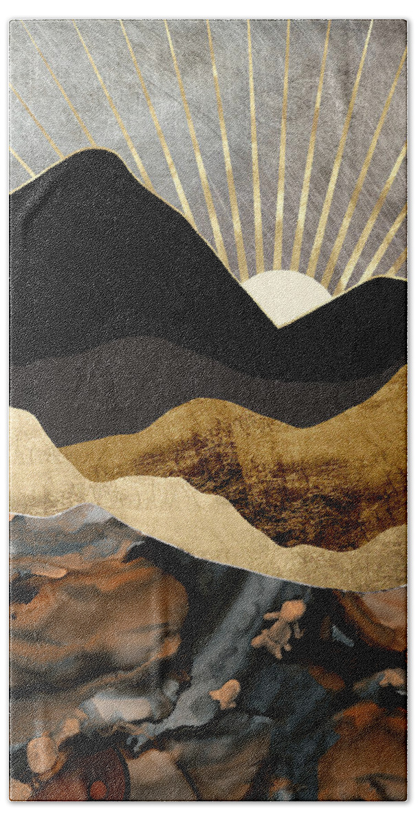 Digital Hand Towel featuring the digital art Copper and Gold Mountains by Spacefrog Designs