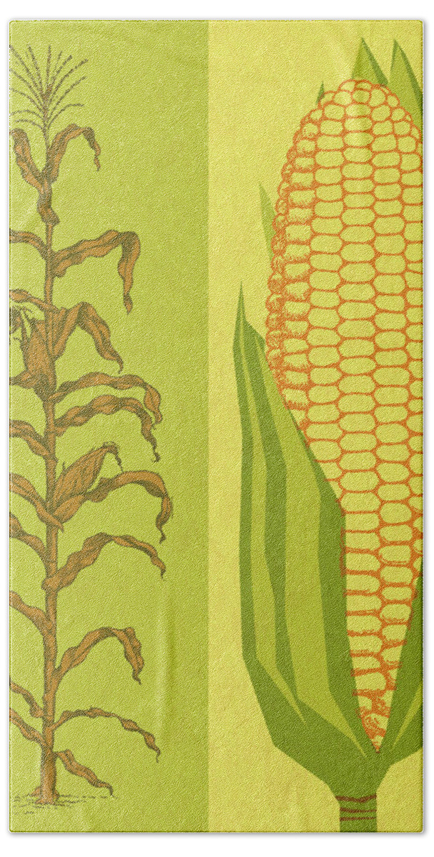 Agriculture Hand Towel featuring the drawing Corn Stalk and Corncob by CSA Images