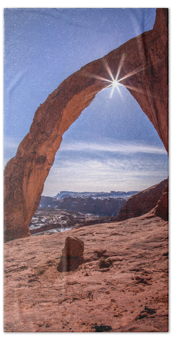 Utah Hand Towel featuring the photograph Corona Arch Sunburst by Dan Norris