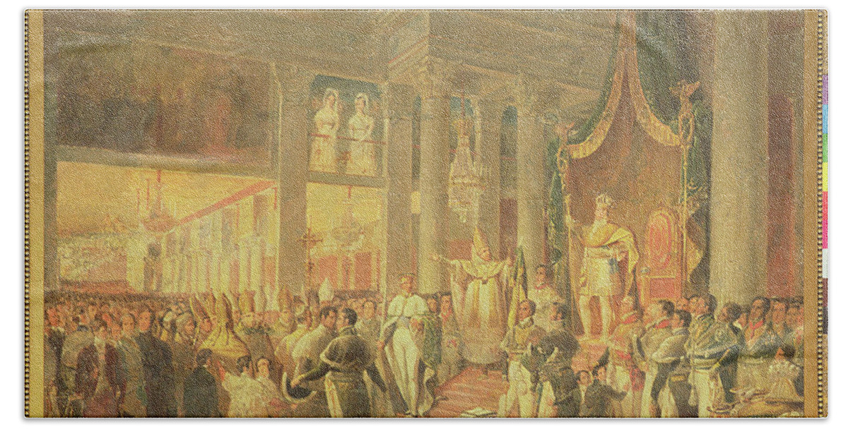 Emperor Of Brazil Bath Towel featuring the painting Coronation Of Dom Pedro II by Araujo Porto Alegre
