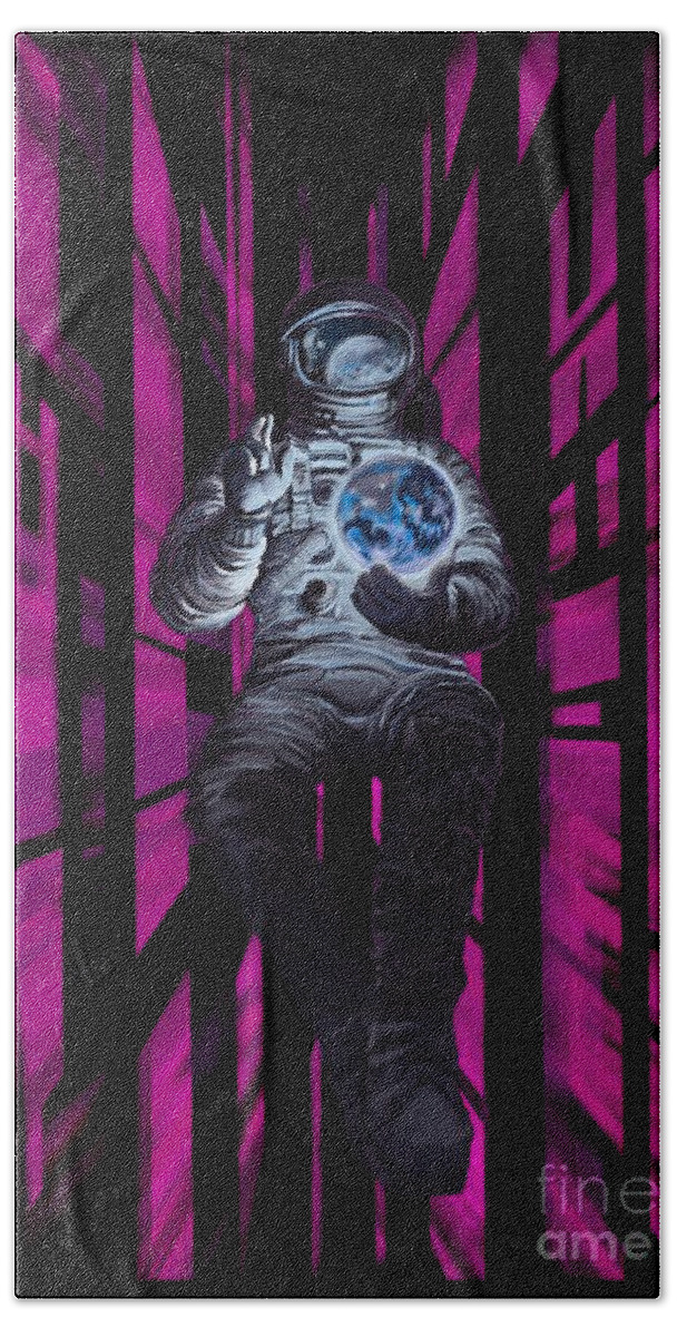 Cosmonaut Hand Towel featuring the painting Cosmonault by Sassan Filsoof