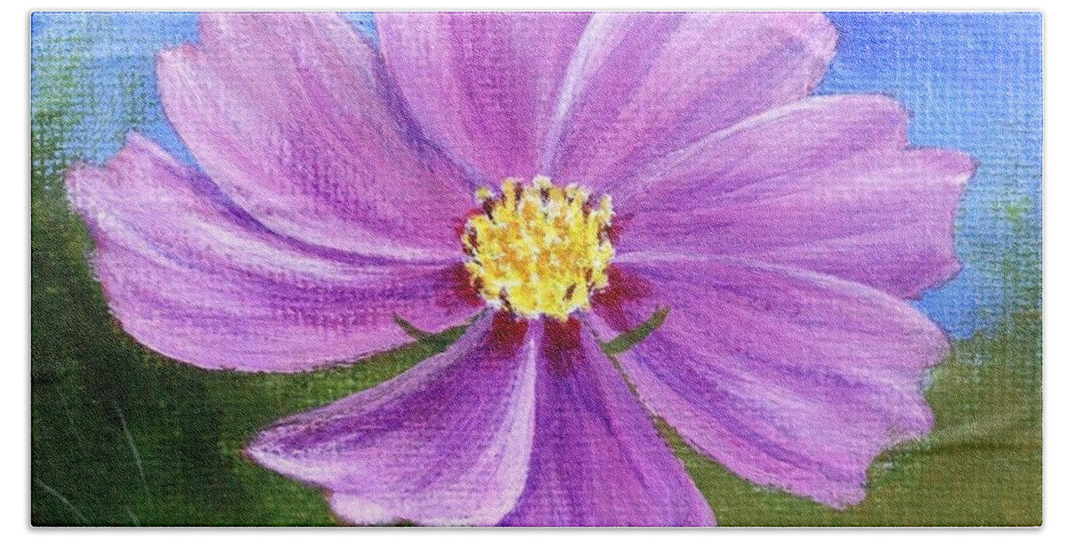 Cosmos Flower Hand Towel featuring the painting Cosmos Flower by Helian Cornwell