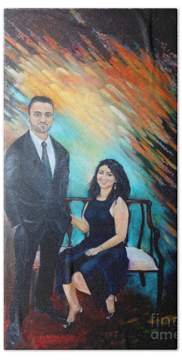 Portrait Lavo Lavo Ko Bath Towel featuring the painting Couple Portaint ONe by Farzali Babekhan