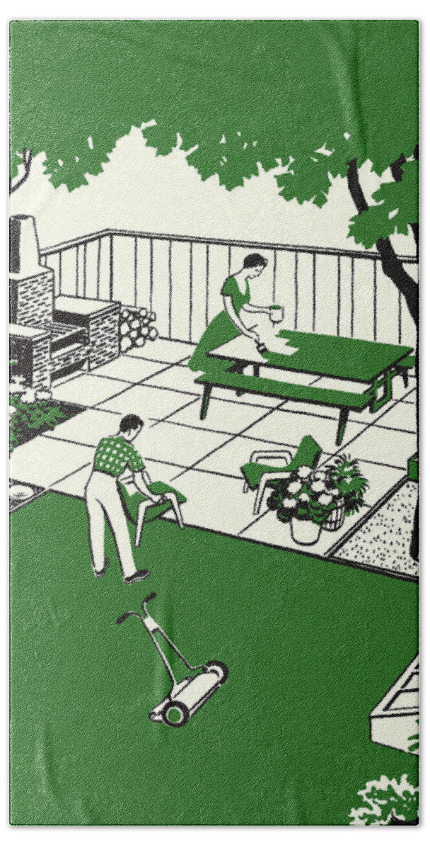 Adult Hand Towel featuring the drawing Couple Working In the Backyard by CSA Images