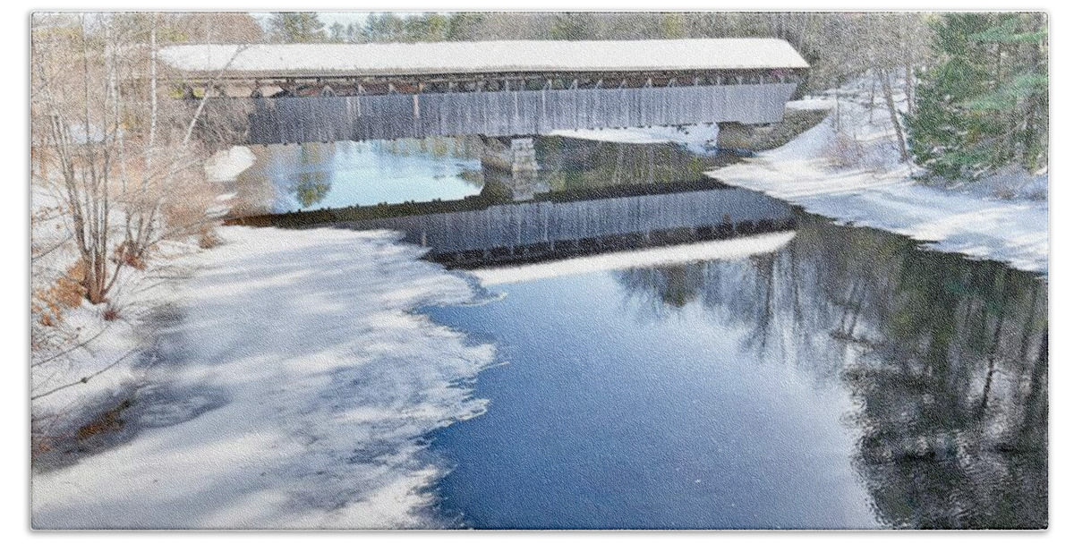 Reflection Bath Towel featuring the photograph Covered Bridge Reflection by Steve Brown