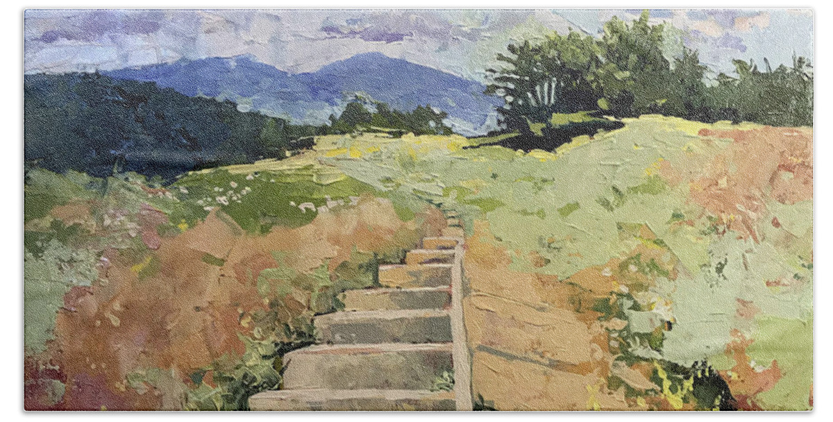 Landscape Hand Towel featuring the painting Craggy Gardens Steps of the Bald by Catherine Twomey