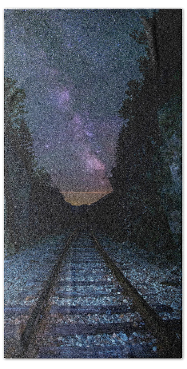 Crawford Hand Towel featuring the photograph Crawford Notch Milky Way Tracks by White Mountain Images